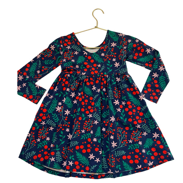 Hanna Andersson Navy Holly Print Dress - Size 6-7