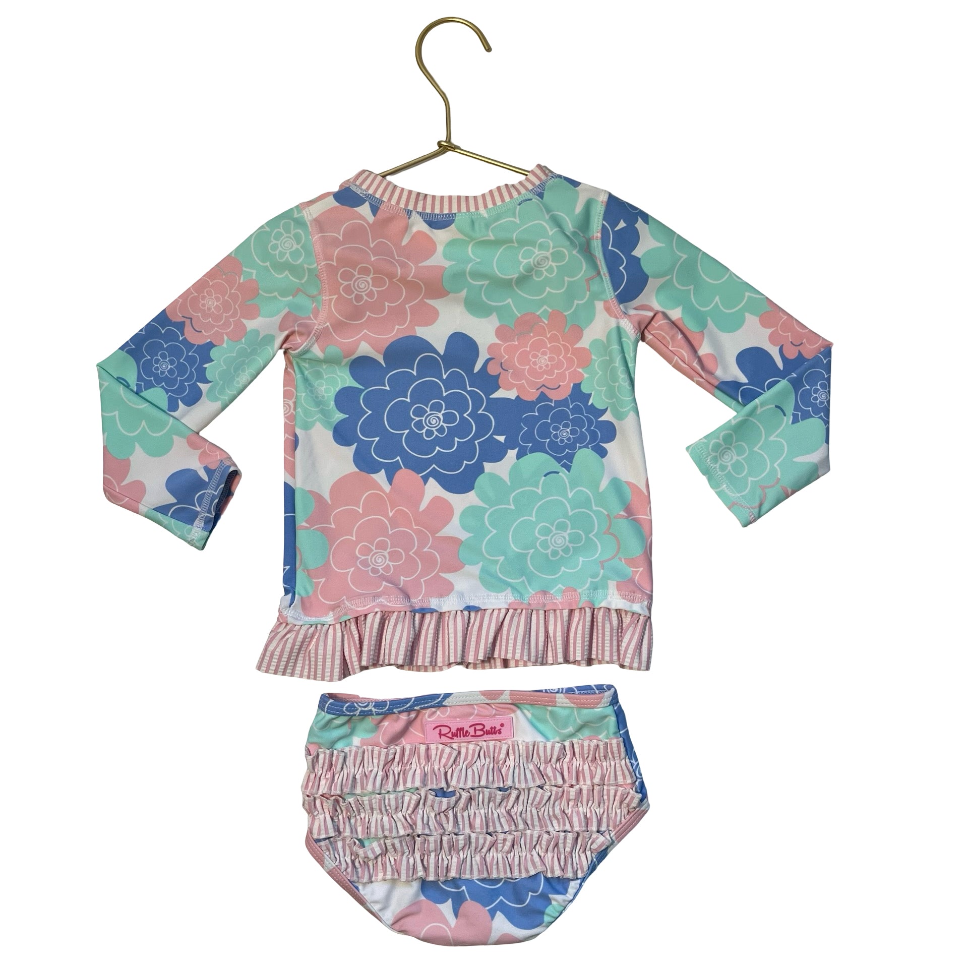 Ruffle Butts Pastel Flower Print Rash Guard 2 Piece Swim Suit - Size 3T