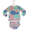 Ruffle Butts Pastel Flower Print Rash Guard 2 Piece Swim Suit - Size 3T