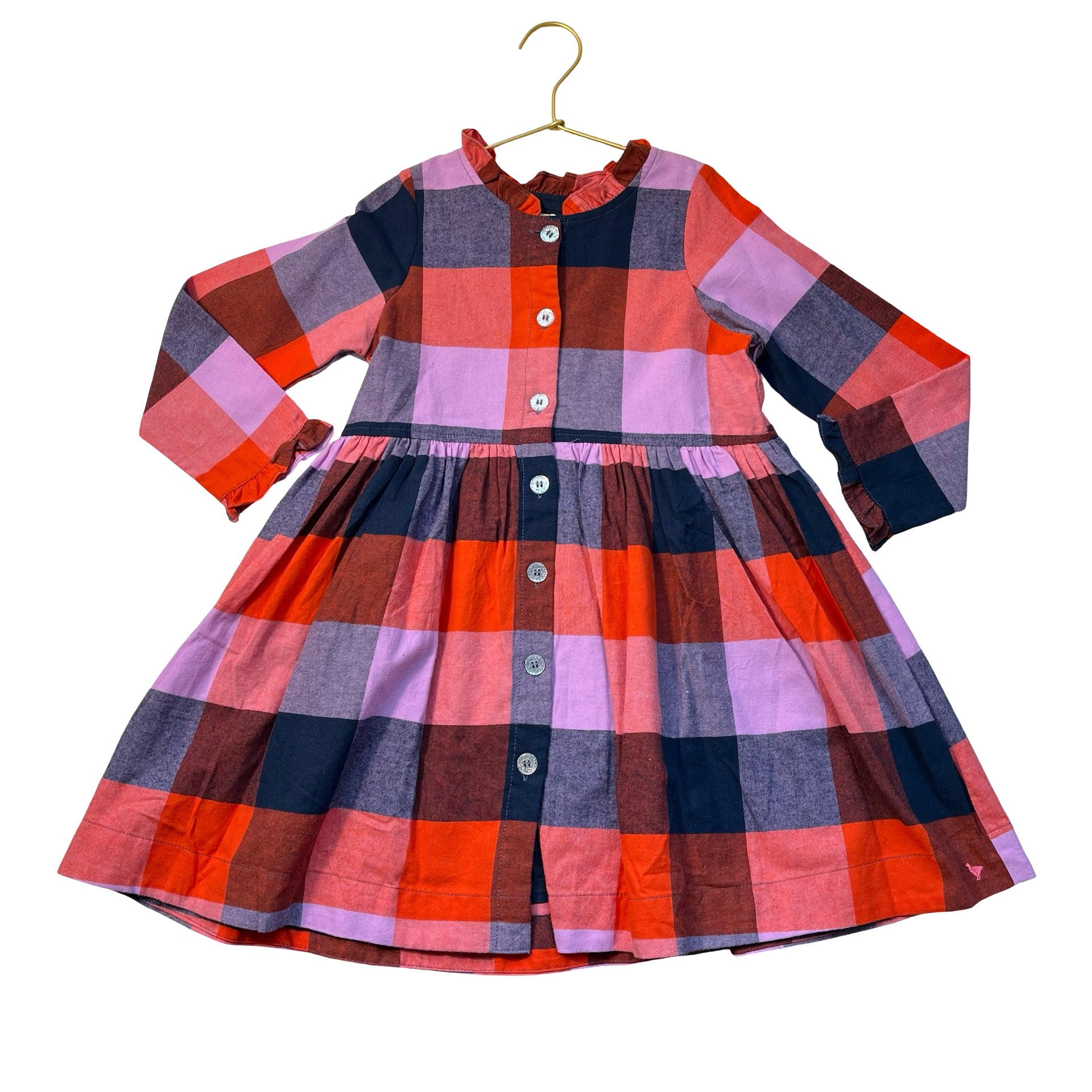 Pink Chicken Lavender, Navy, Red Plaid Flannel Dress - Size 6Y