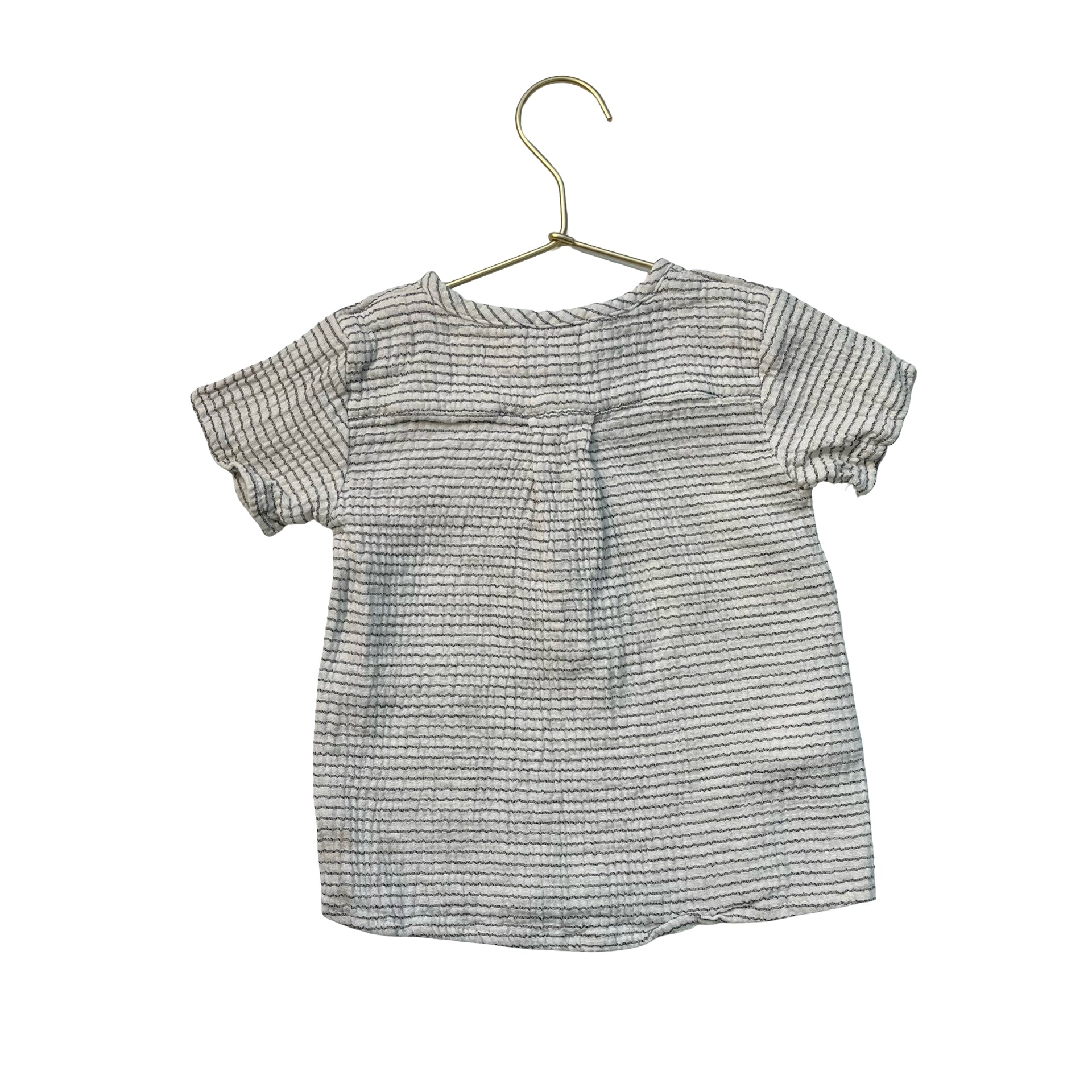 Yell-Oh! Ivory & Gray Striped Cotton Gauze Henley - Size 12-18 Mo