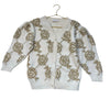 Monnalisa Ivory 100% Wool & Gold Metallic Pattern V-Neck Cardigan Sweater - 10