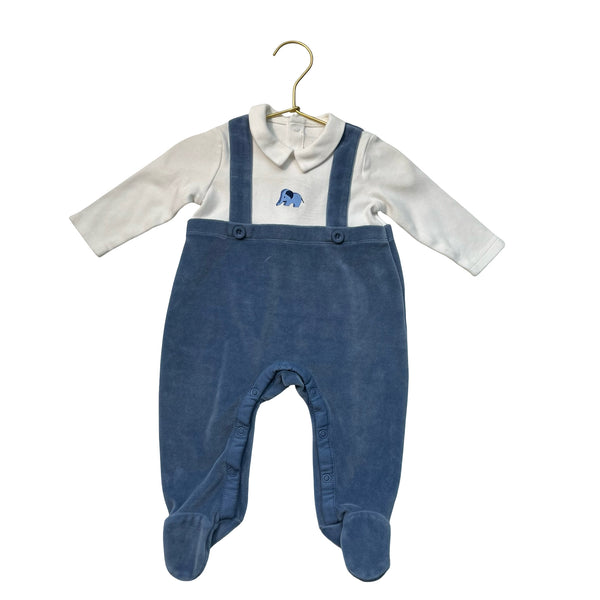 Rachel Riley Blue Velour Footed One-Piece - Size 6 Mo