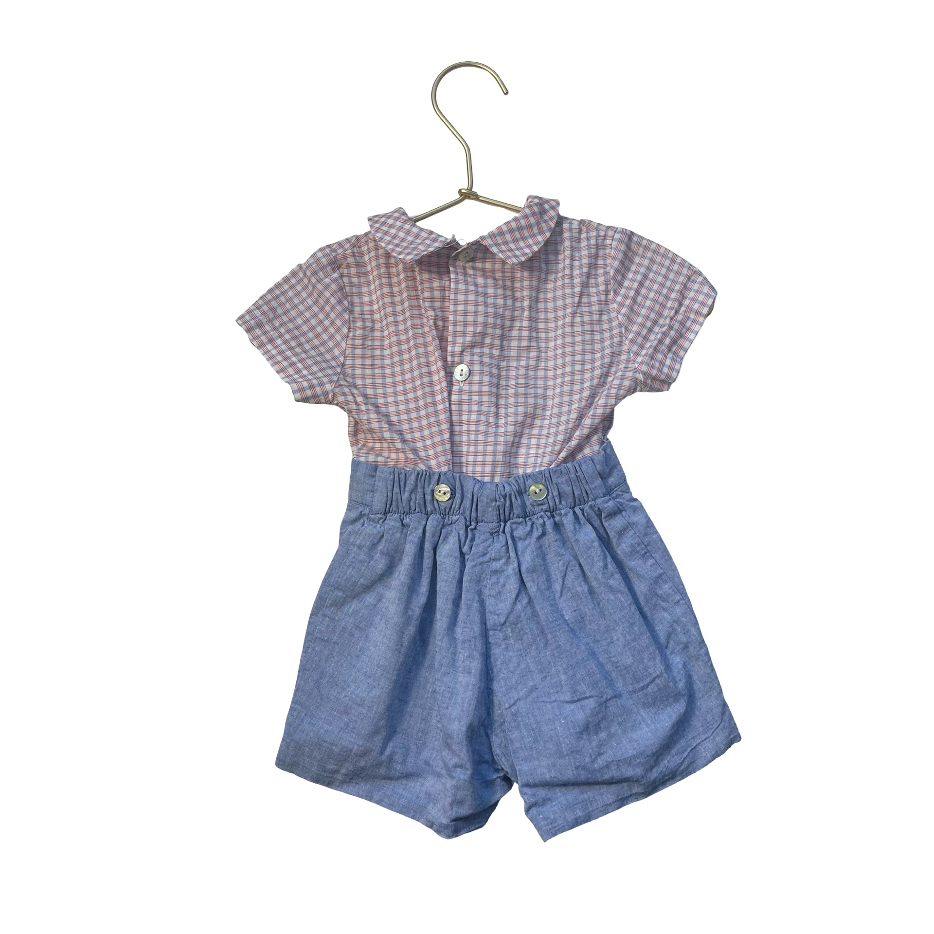 La Coqueta Red & Blue Plaid Collar Shirt & Blue Shorts Set - Size 12 Mo