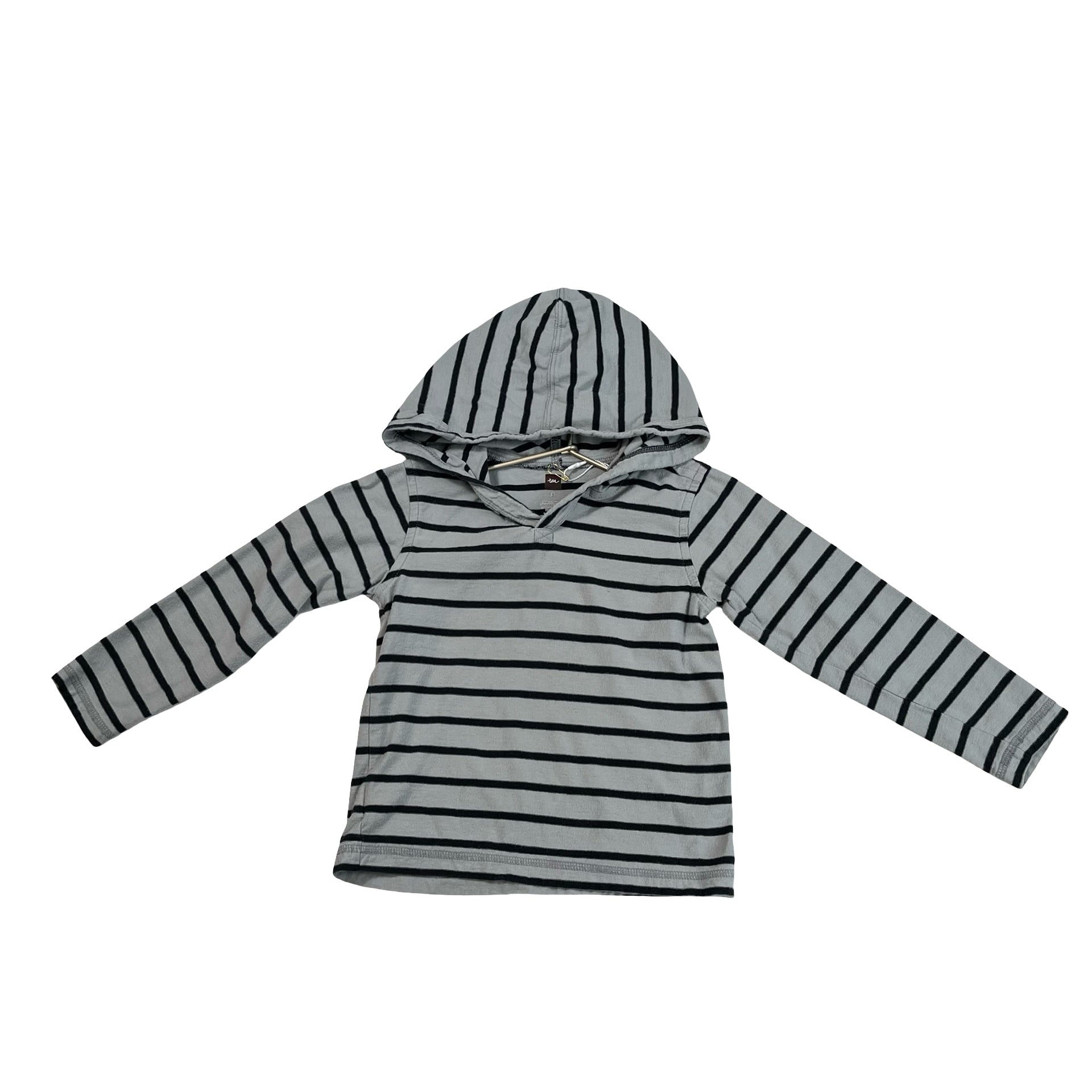 Tea Collection Gray & Navy Striped Hooded Shirt - Size 3