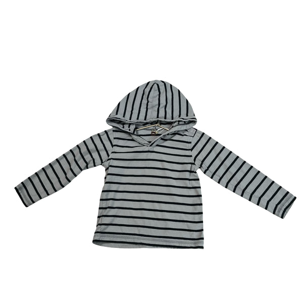 Tea Collection Gray & Navy Striped Hooded Shirt - Size 3