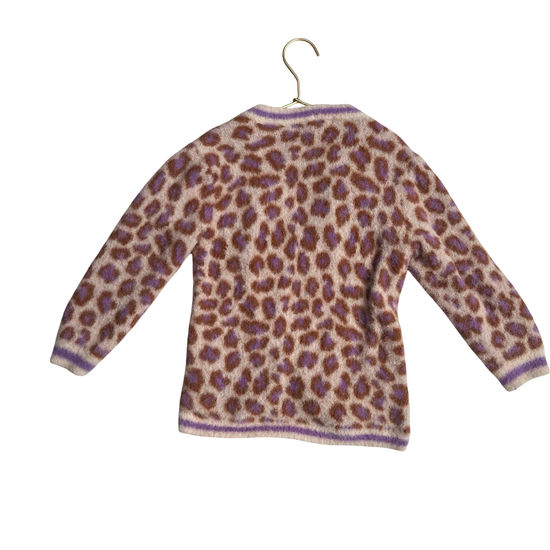 Design History Ivory & Purple Leopard Print Long Open-Front Cardigan - Size 3T