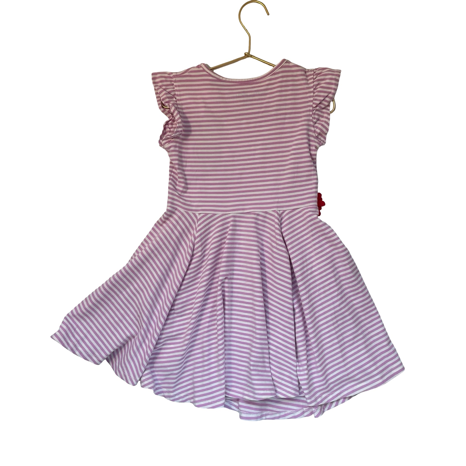 Mini Boden Lavender Striped Flower Applique Dress - Size 6-7Y