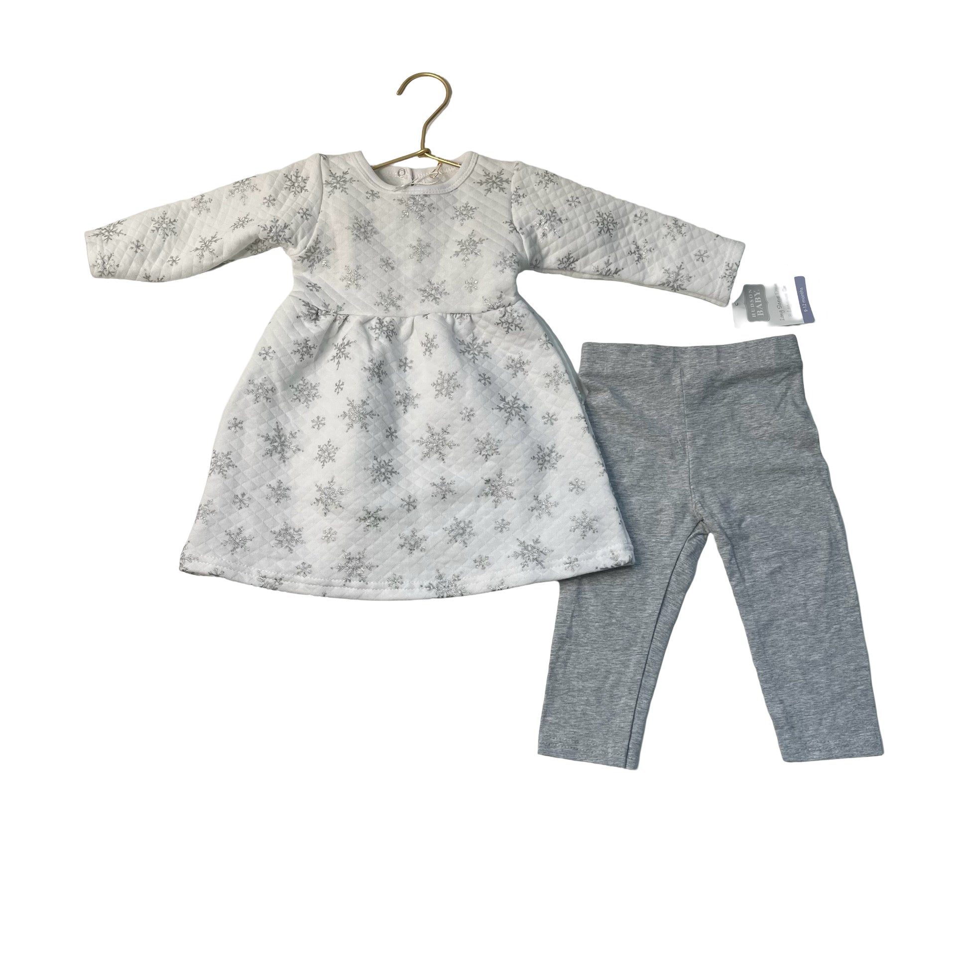 Hudson Baby White & Silver Snowflake Dress & Leggings with Tags - Size 9-12 Mo