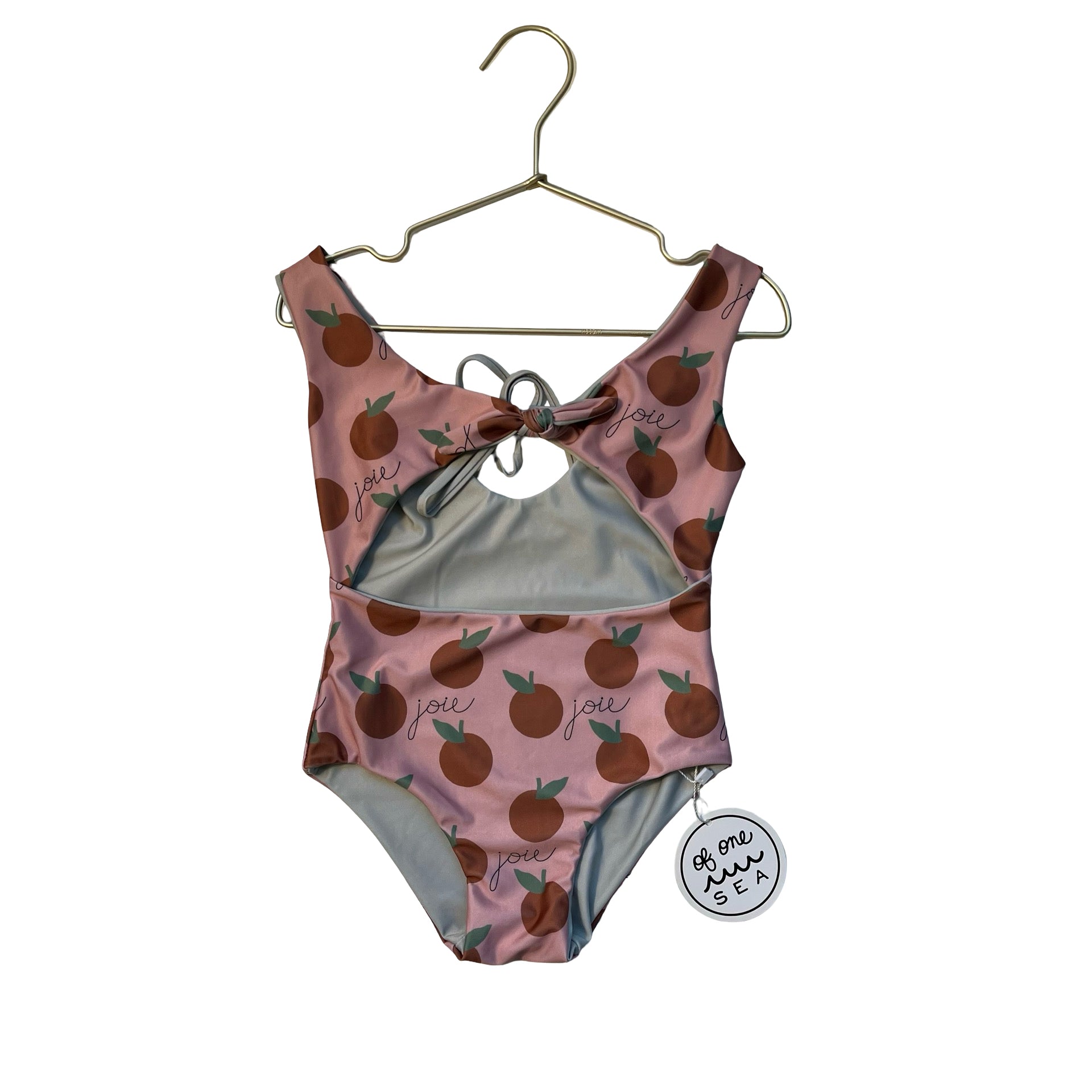 Of One Sea Reversible Sage Green & Peach Fruit Print Swim Suit with Tags - 3-4