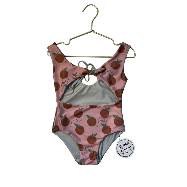 Of One Sea Reversible Sage Green & Peach Fruit Print Swim Suit with Tags - 3-4