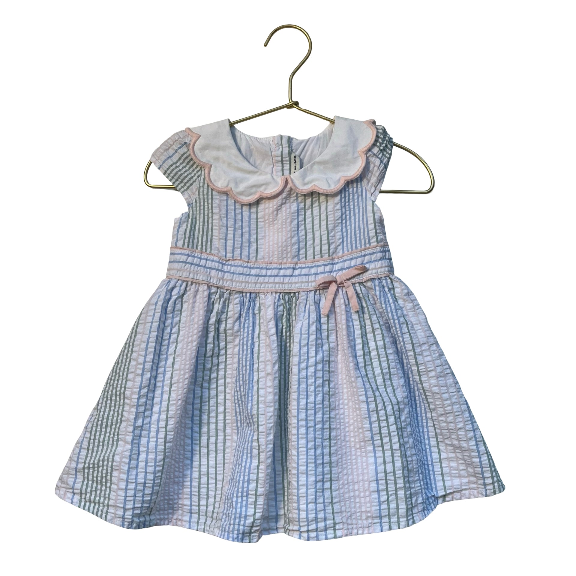 Janie and Jack Pastel Striped Seersucker Dress - Size 12-18 Mo