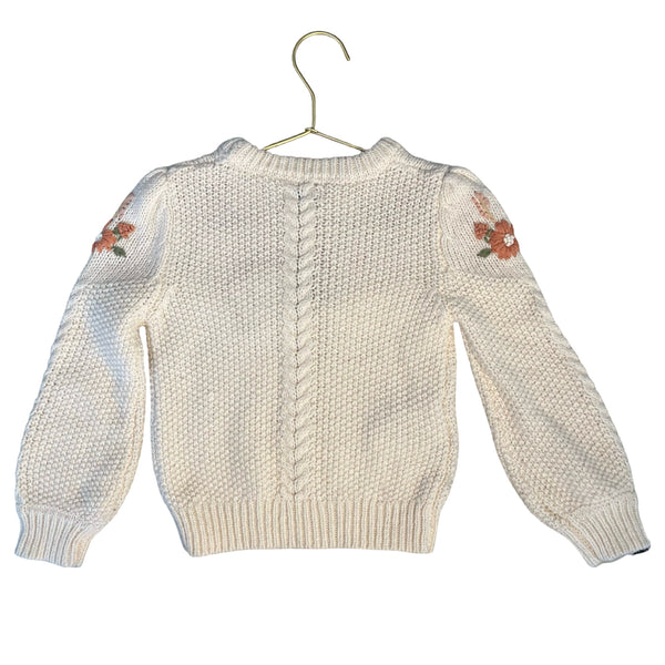 Abel & Lula Ivory Embroidered Flower Sweater - Size 4