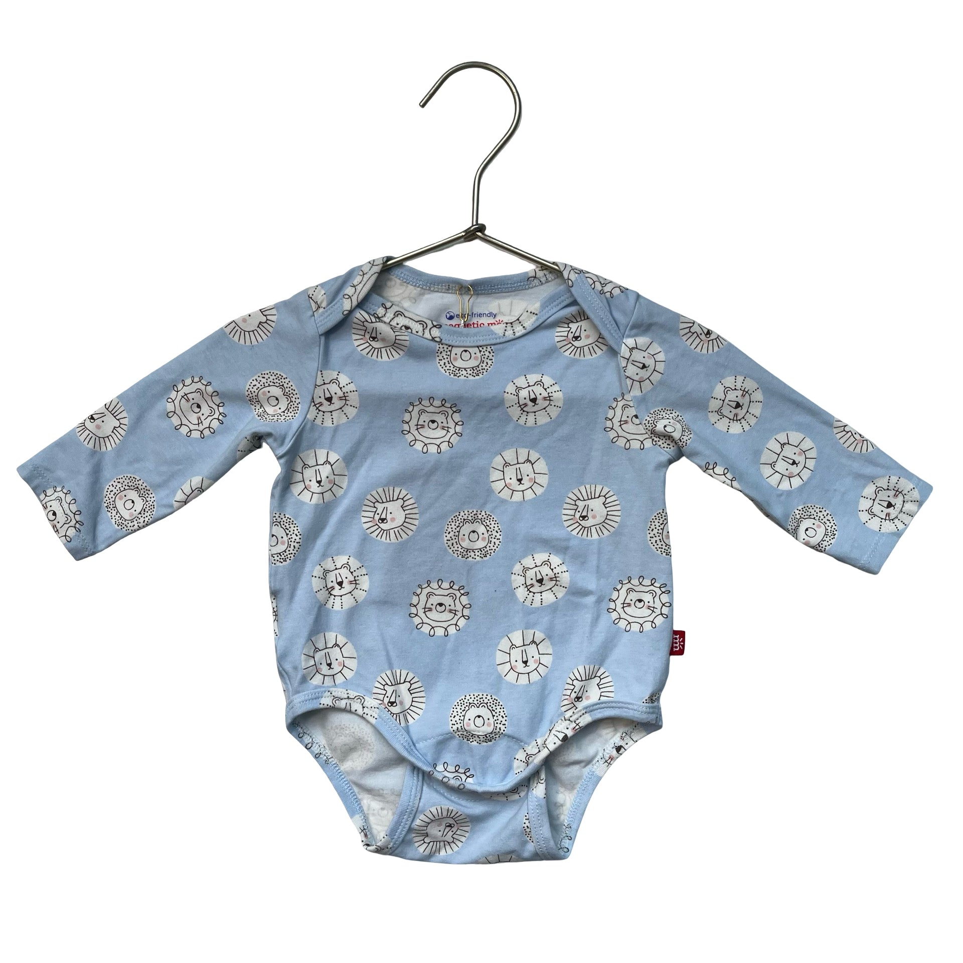 Magnetic Me Light Blue Animal Face Print Onesie Bodysuit - Size 3-6 Mo