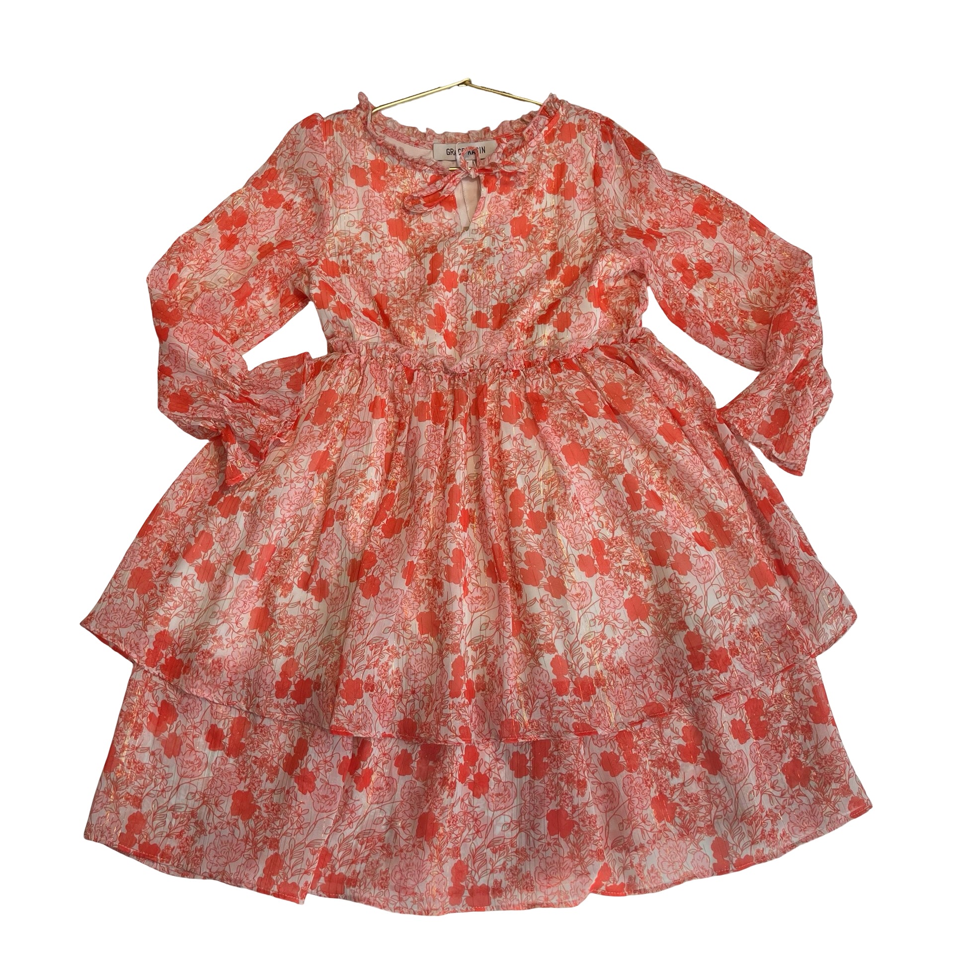 Grace Karin Ivory, Pink, Red & Gold Metallic Dress - Size 6Y