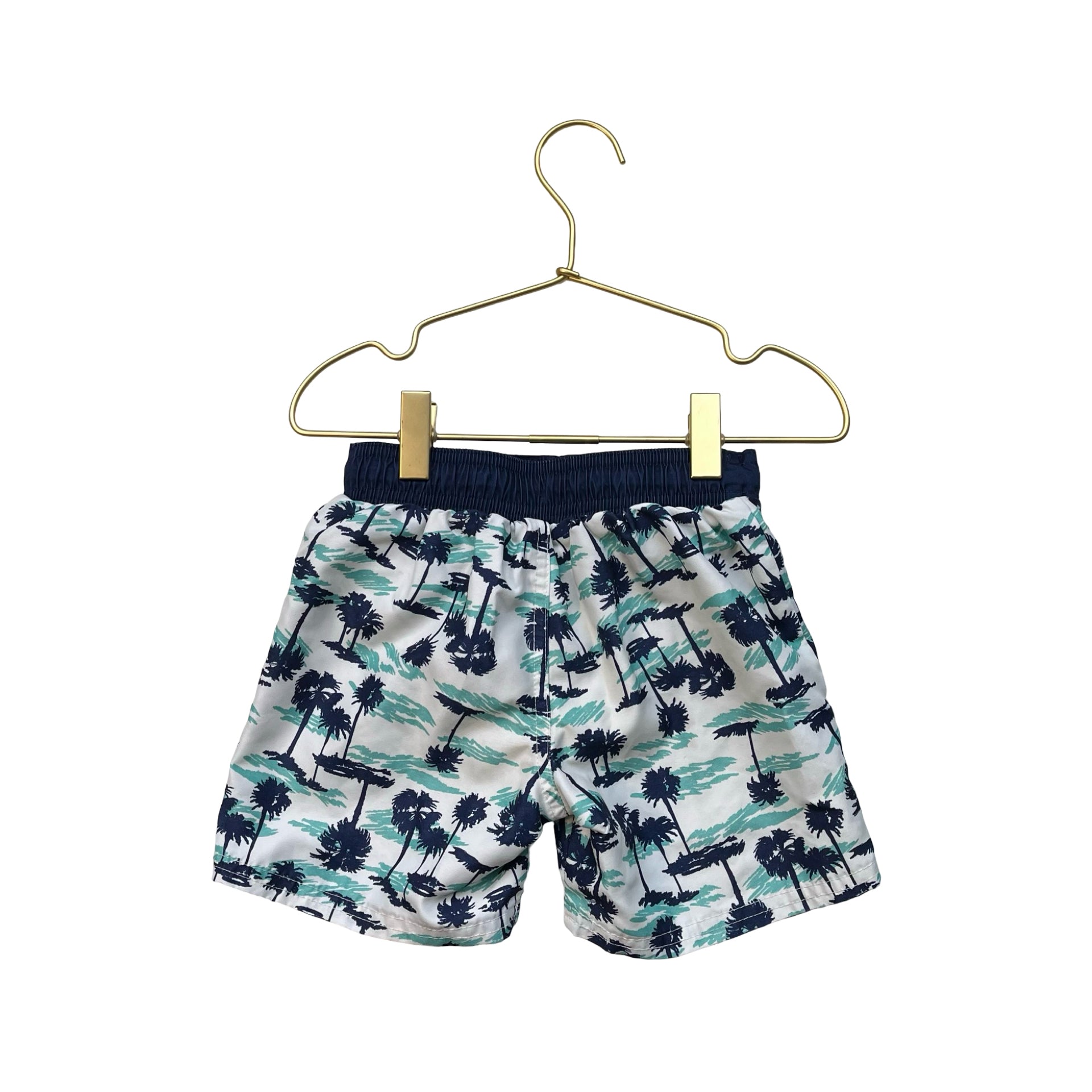 Cat & Jack Ivory, Navy, Green Palm Tree Print Swim Shorts - Size 4T