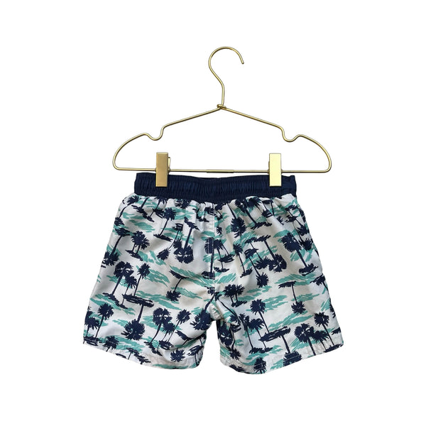Cat & Jack Ivory, Navy, Green Palm Tree Print Swim Shorts - Size 4T