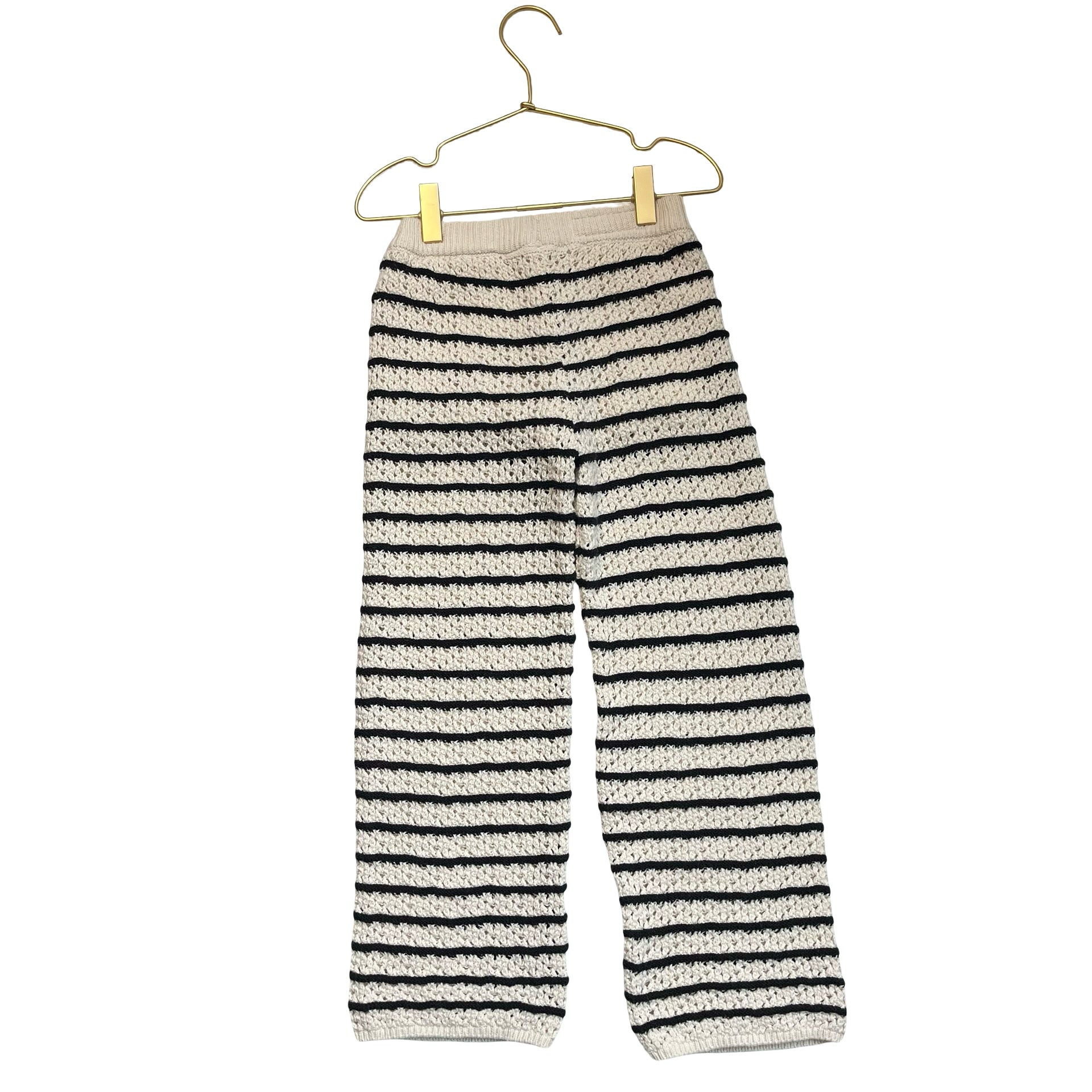Zara Ivory & Black Striped Crochet Pants - Size 6