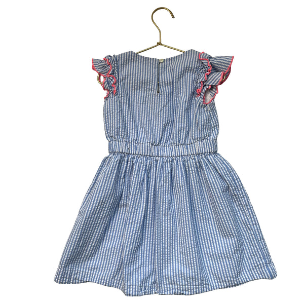 Crewcuts Blue & White Striped Seersucker Dress - Size 5