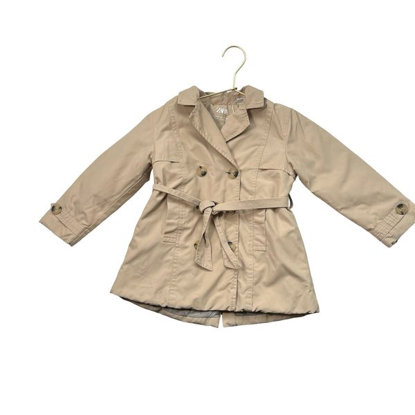 Zara Tan Double Breasted Belted Jacket - Size 3-4