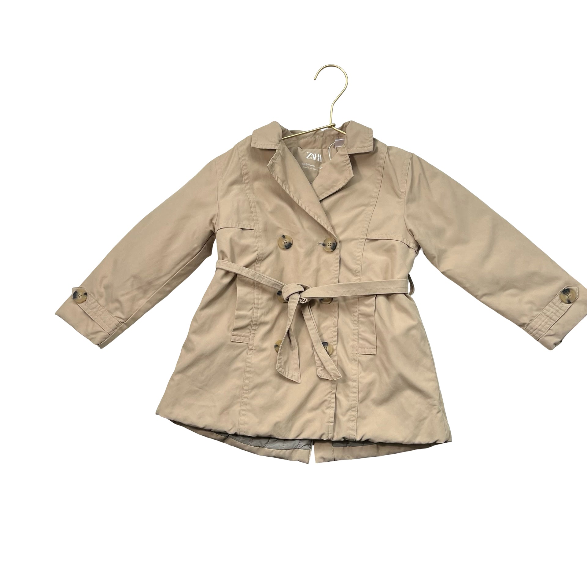 Zara Tan Double Breasted Belted Jacket - Size 3-4