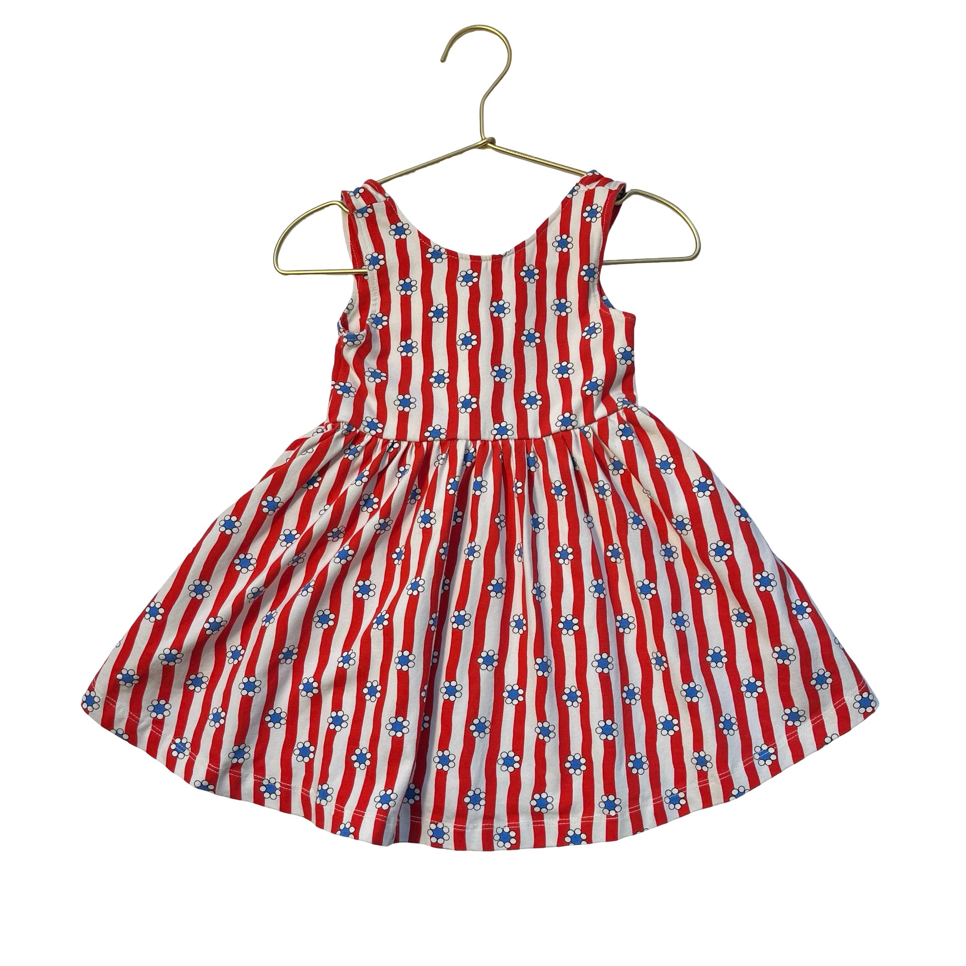 Hanna Andersson Red & Ivory Stripe & Blue Flower Print Dress - Size 2T