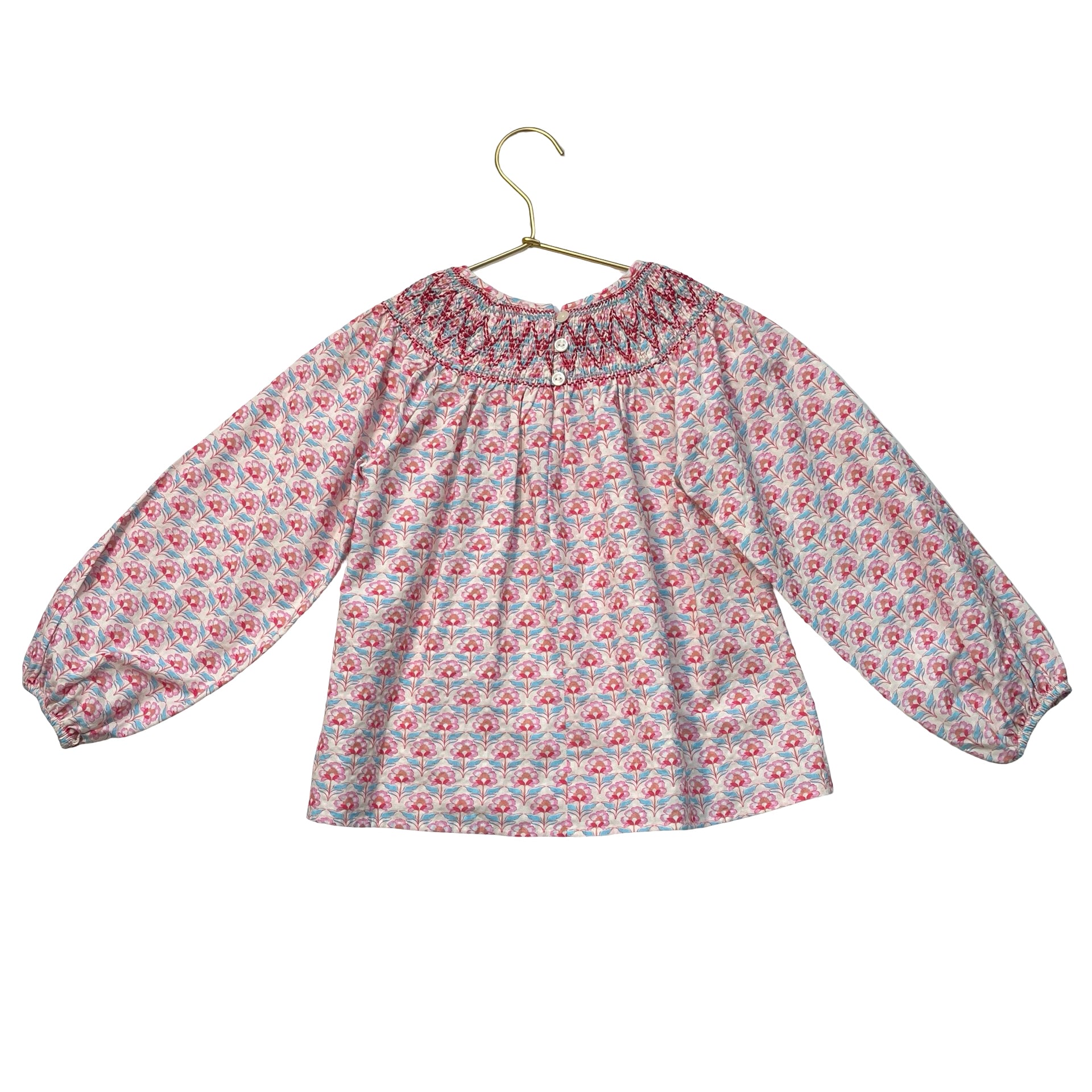 Zara Peach, Pink, Blue Floral Smocked Blouse - Size 5