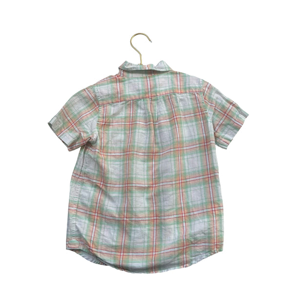 Janie and Jack Ivory, Green, Peach & Red Plaid Linen-Blend Shirt - Size 6