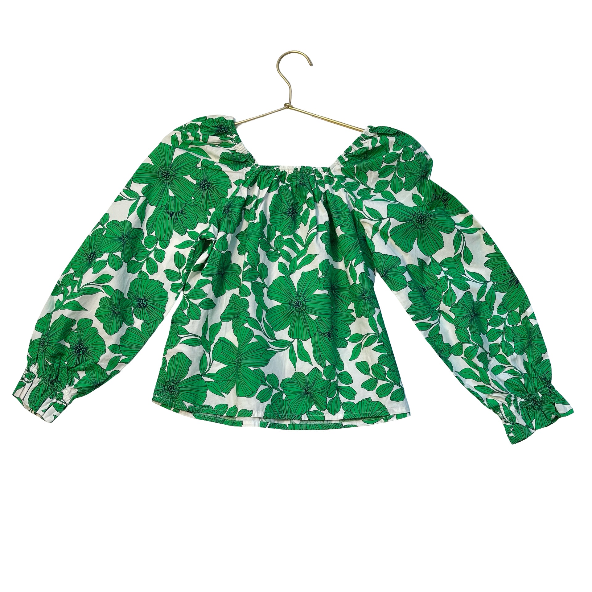 Crewcuts Ivory & Green Flower Print Blouse - Size M 8-9
