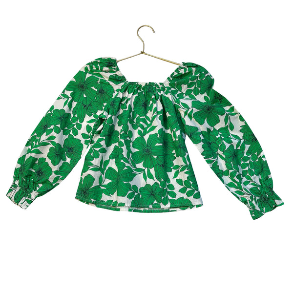 Crewcuts Ivory & Green Flower Print Blouse - Size M 8-9