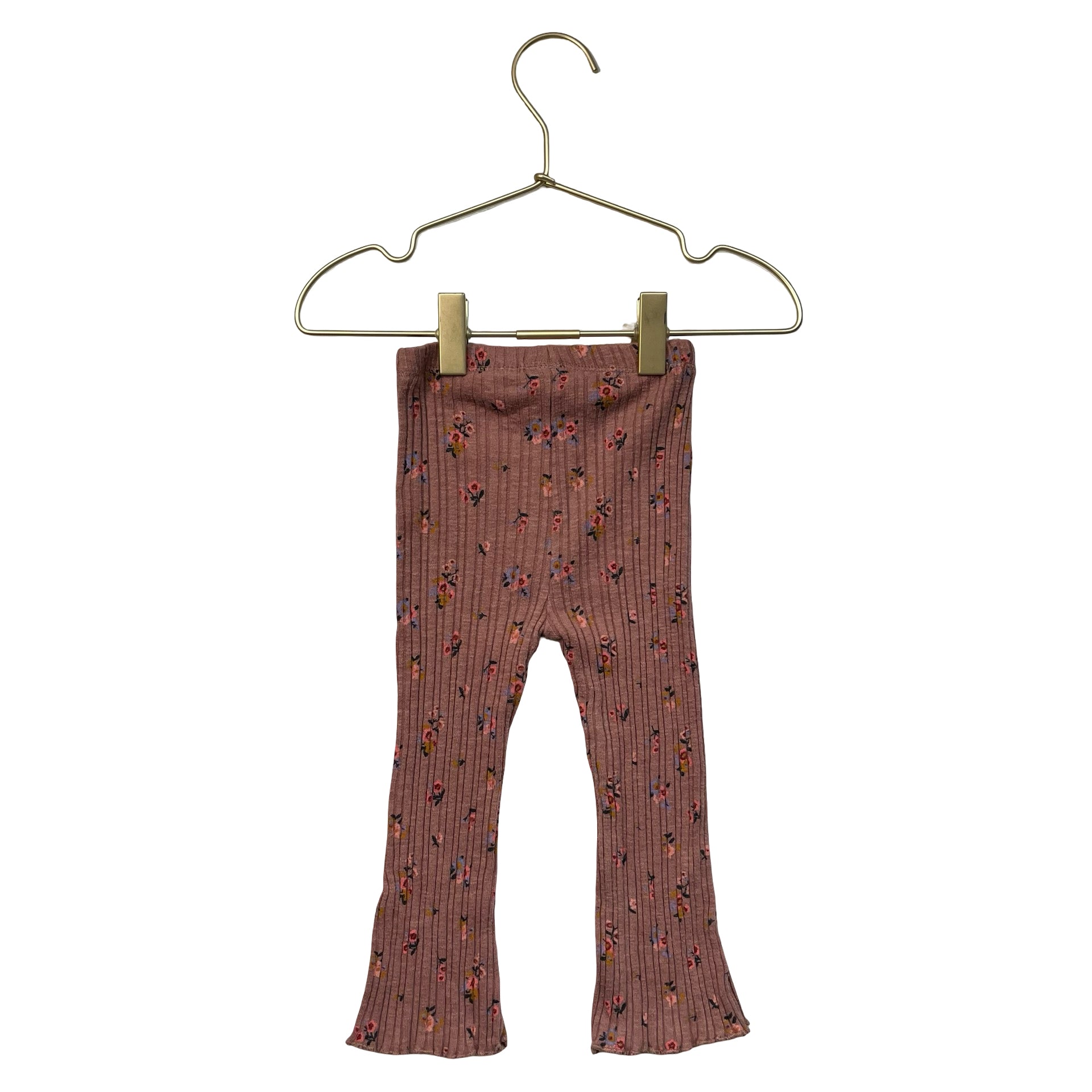 Zara Dusty Rose Floral Ribbed Flare Leggings - Size 12-18 Mo