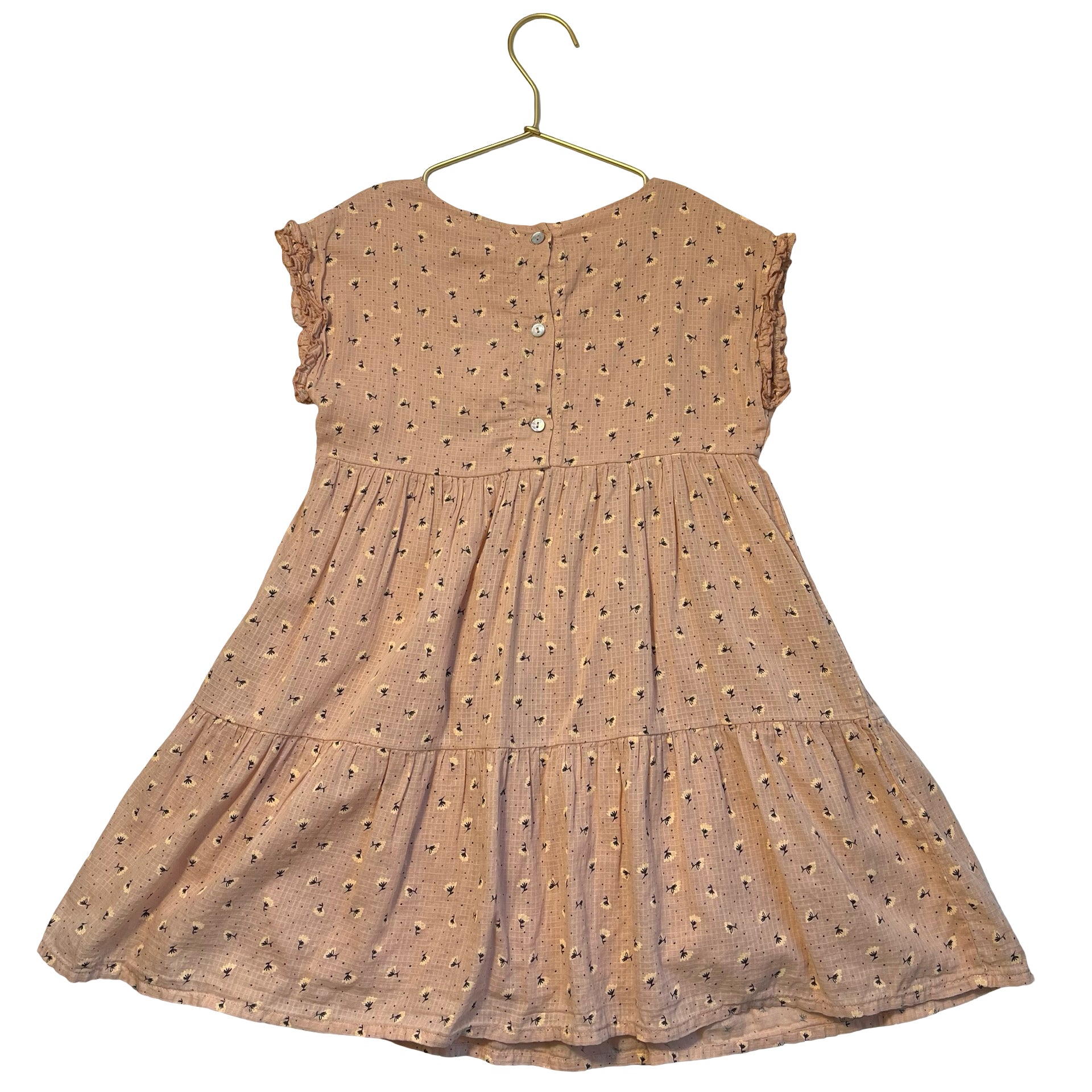Buho Peach Check, Flower, Dot Print Dress - Size 6Y