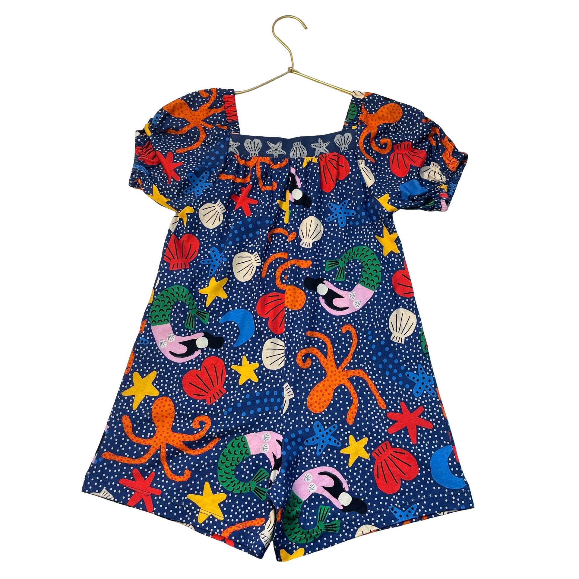 Fabula Blue & Colorful Mermaid & Shell Print Romper - Size 6