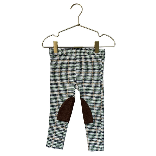 Janie and Jack Ivory, Green Tan Herringbone Equestrian Style Leggings - 18-24 Mo