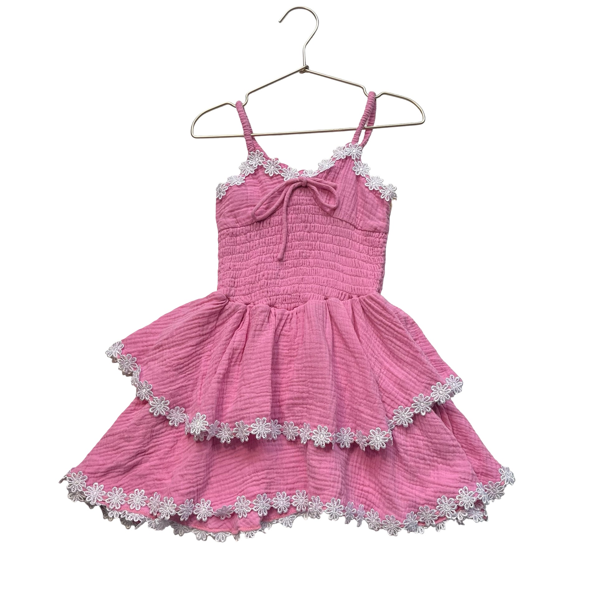 FBZ Flowers by Zoe Pink Crinkle Gauze Dress, Flower Trim - Size 6