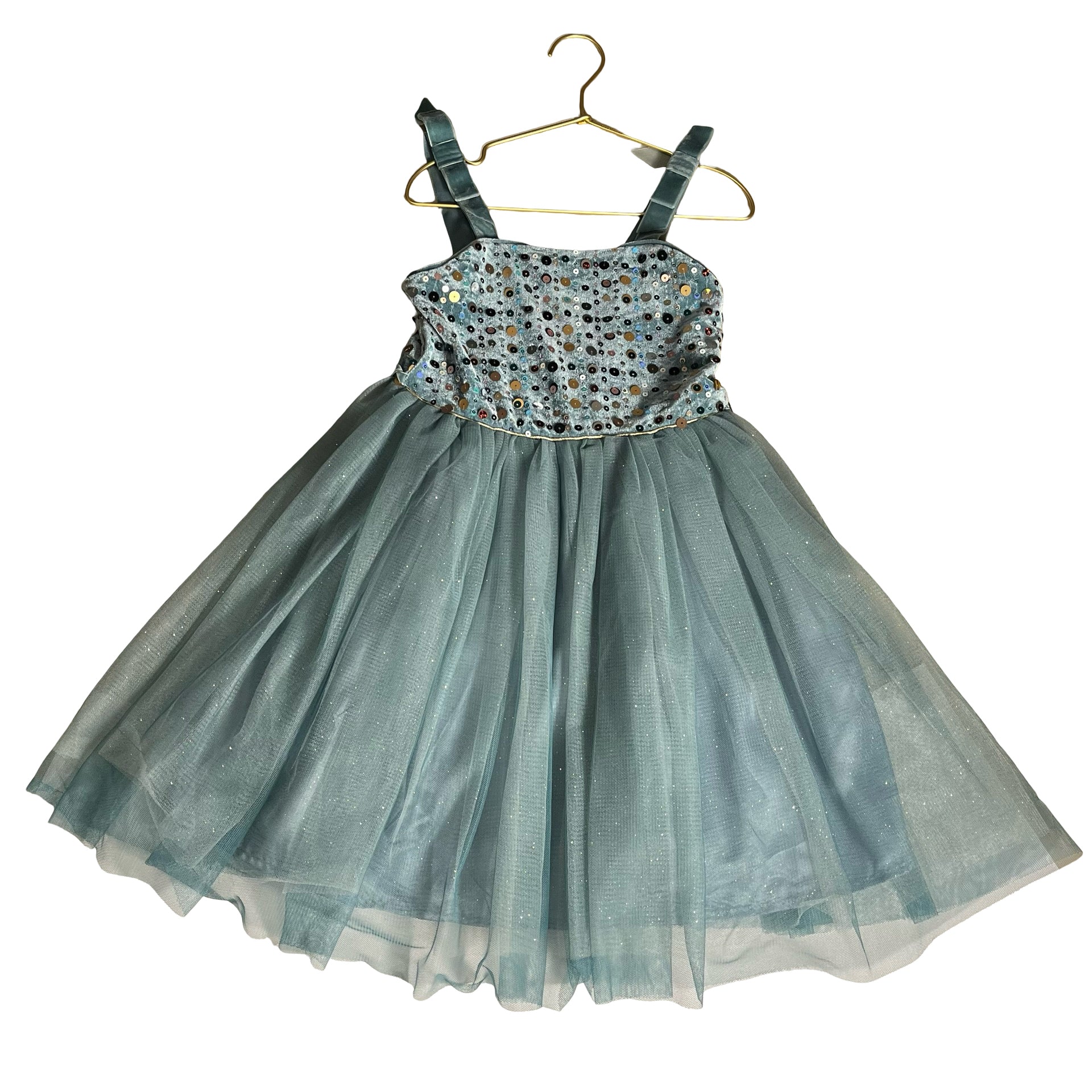 Zunie Teal Velvet, Sequin & Sparkle Tulle Dress - Size 6X