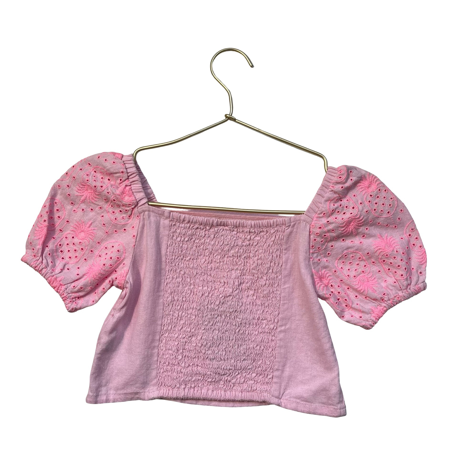 Old Navy Pink Linen-Blend Eyelet Top - Size S 6-7