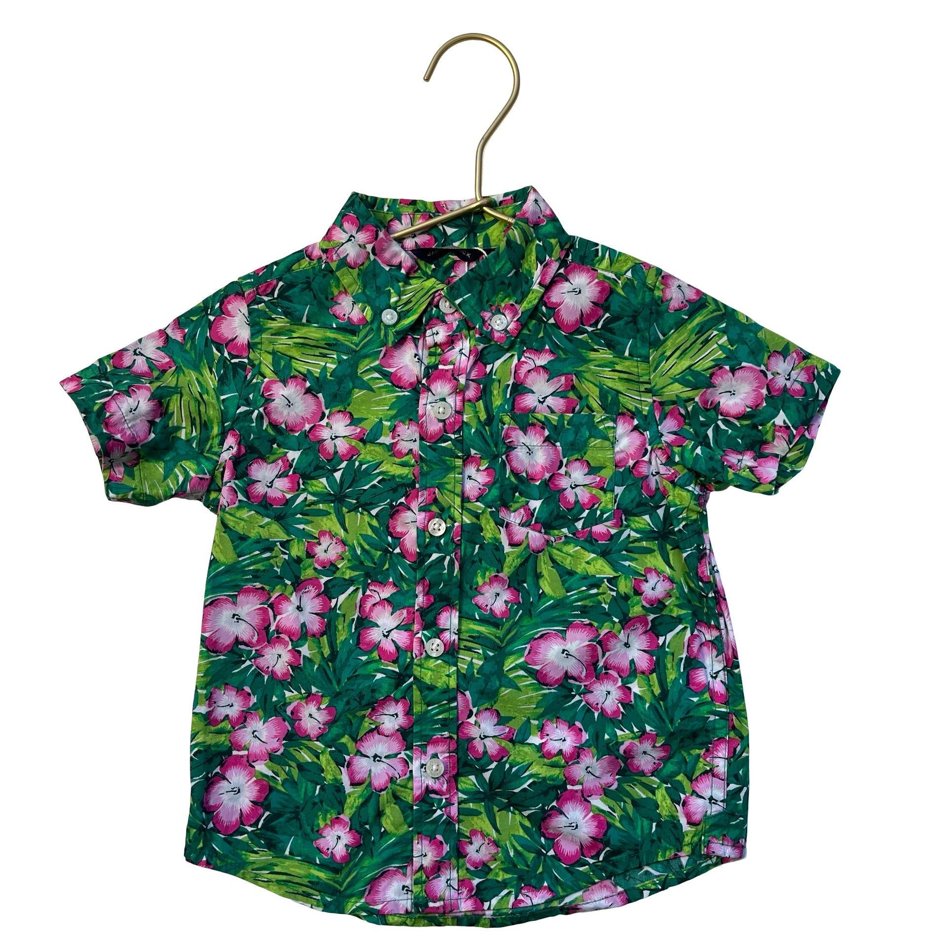 Janie and Jack Green & Pink Tropical Floral Button Down Shirt - Size 18-24 Mo