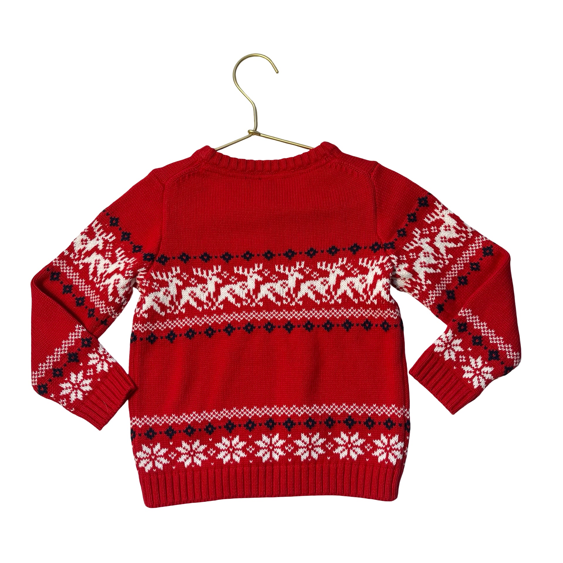 Janie and Jack Red Cotton Reindeer Fair Isle Sweater - Size 2T