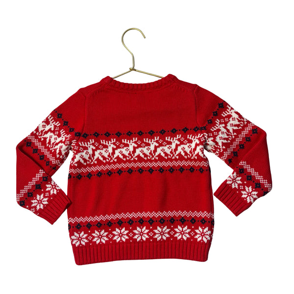 Janie and Jack Red Cotton Reindeer Fair Isle Sweater - Size 2T