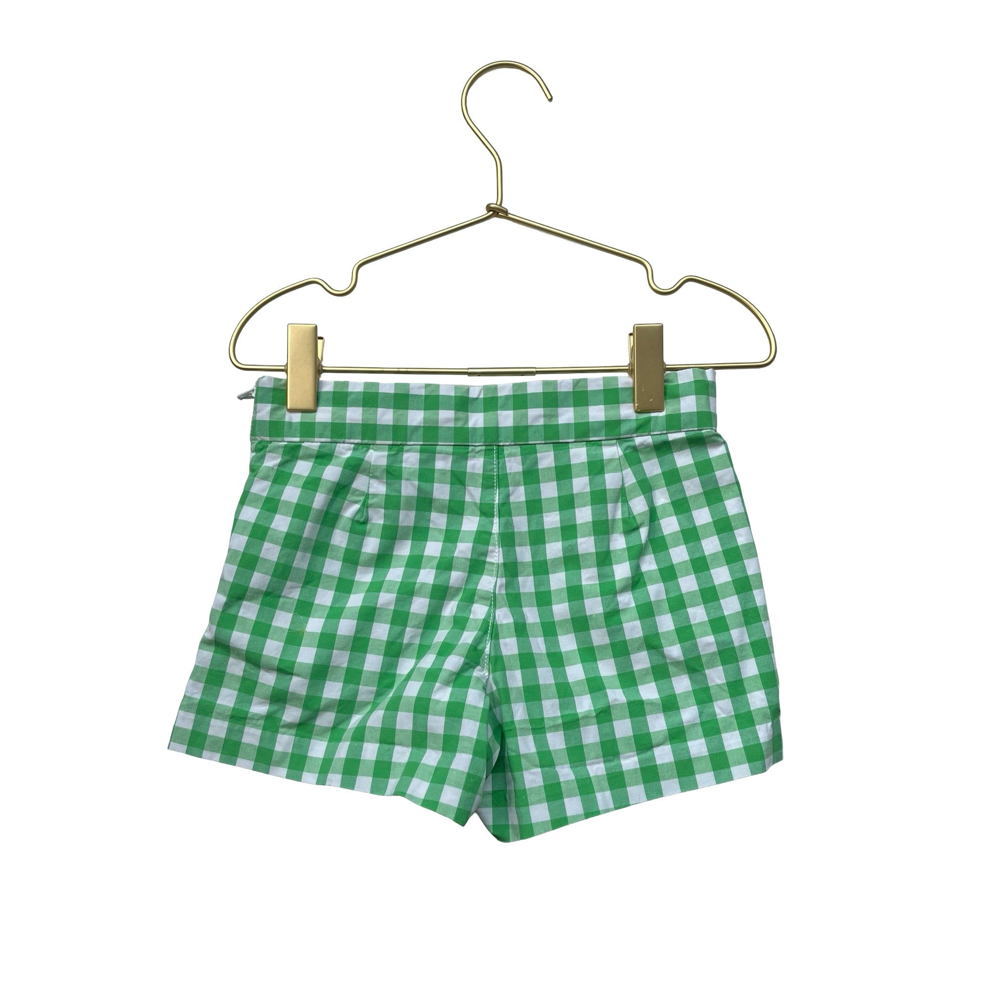 Janie and Jack Green & Ivory Check, Gold Button Shorts - Size 5