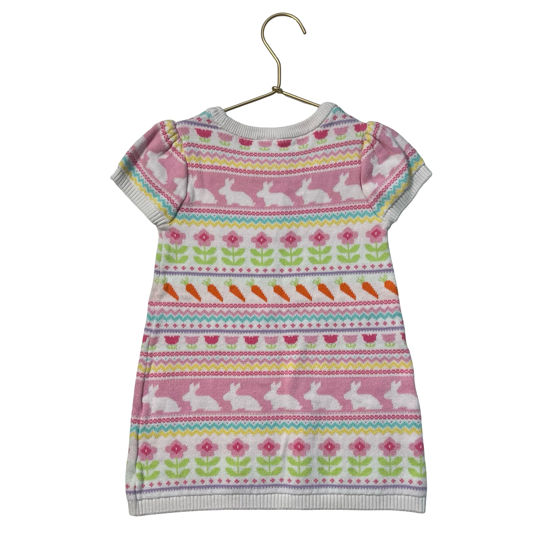 Gymboree Pastel Bunny, Flower, Carrot Pattern Sweater Dress - Size 2T