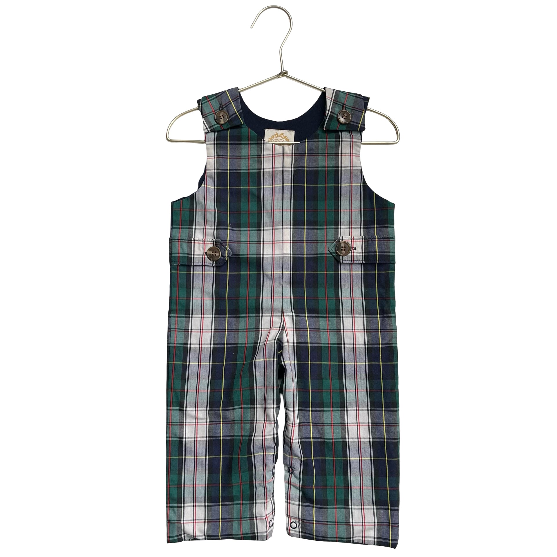 Beaufort Bonnet Green & Navy Multi-Color Plaid Overalls - Size 6-12 Months