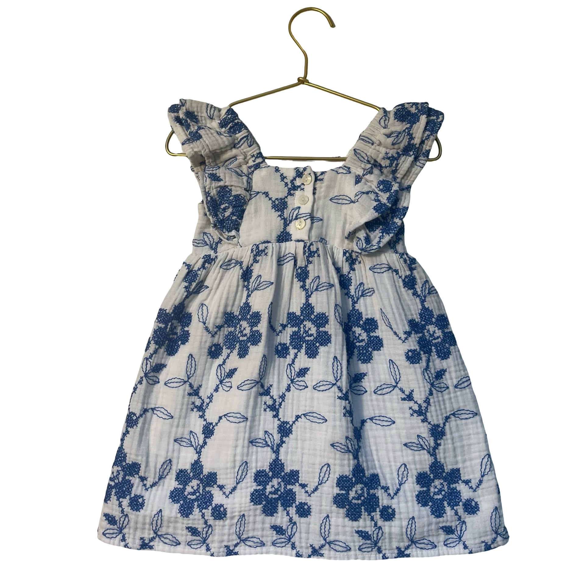 Zara White & Blue Needlepoint Dress - Size 2-3