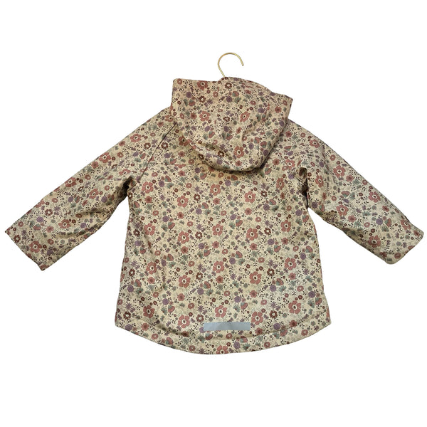 Zara Fleece-Lined Tan Floral Hooded Rain Jacket - Size 3-4