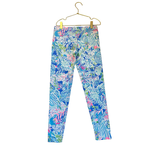 Lilly Pulitzer Blue & Multi-Color Tropical Print Leggings - Size L 8-10