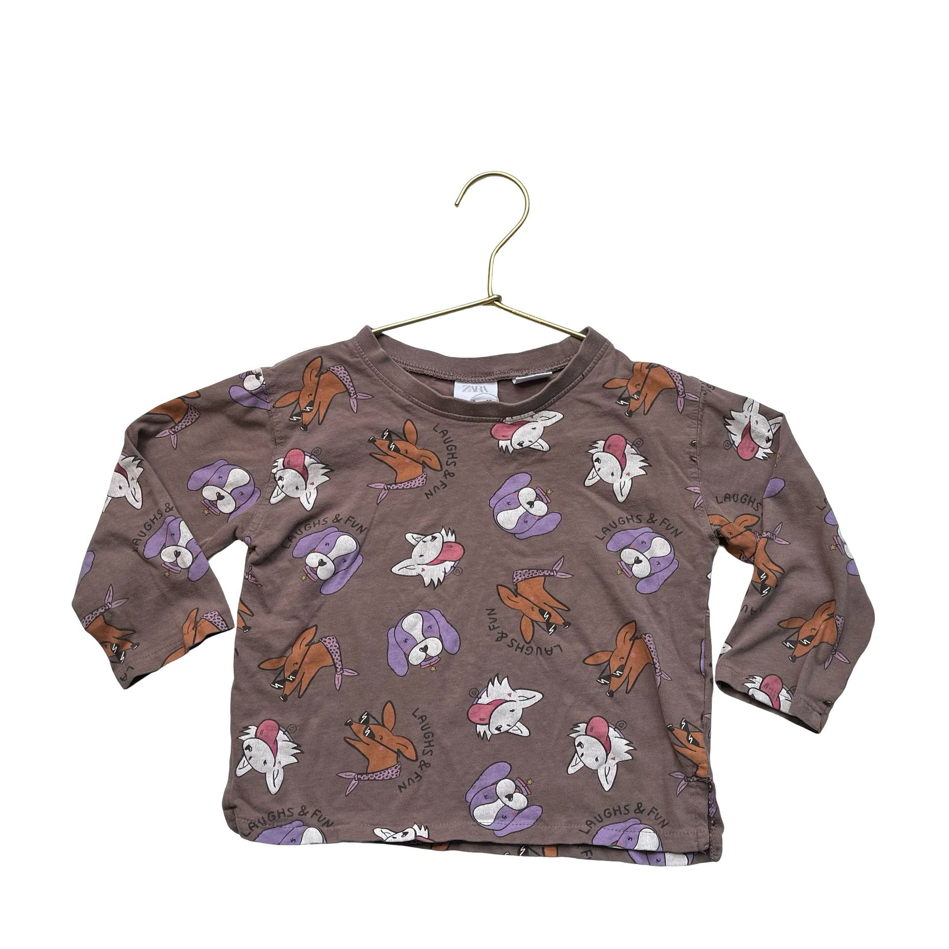 Zara Brown Dog Print Shirt - Size 2-3