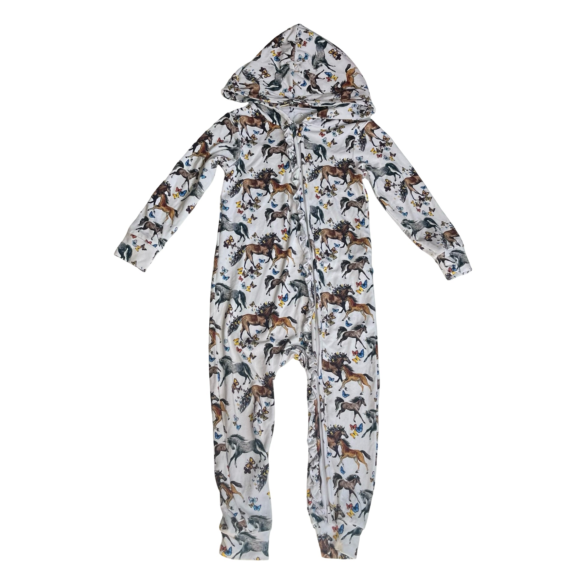 Posh Peanut Horse & Butterfly Print Hooded One-Piece - Size 2T