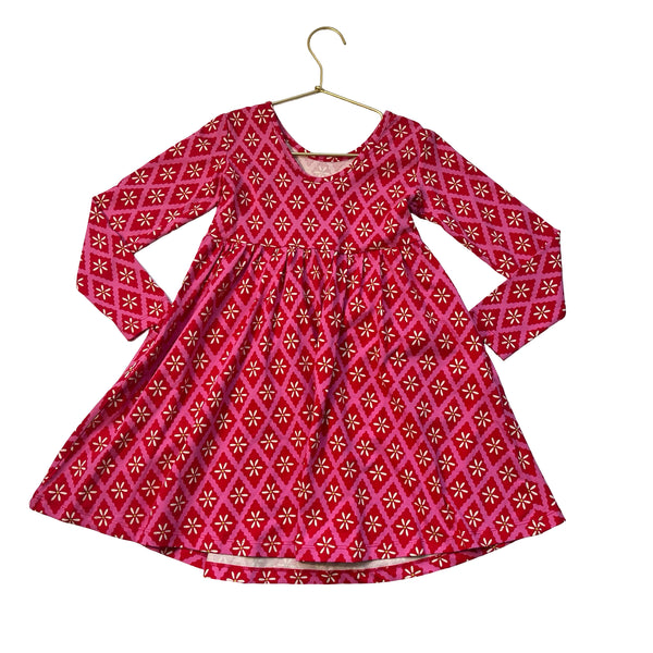 Hanna Andersson Pink & Red Diamond & Flower Print Dress - Size 5