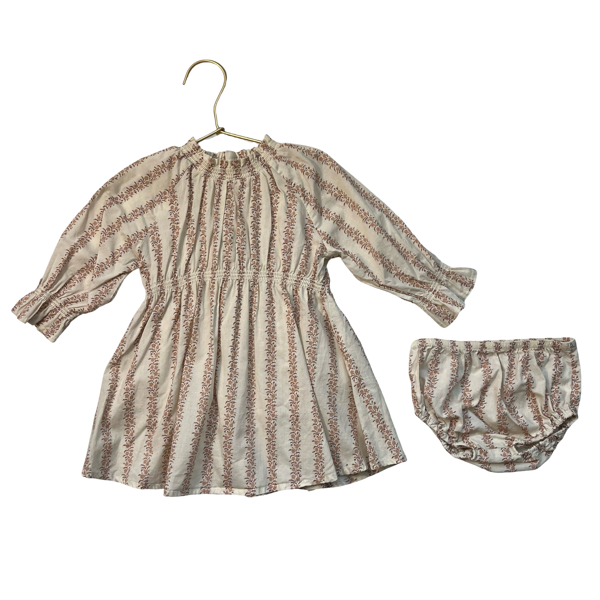 Noralee Ivory & Tan Floral Print Dress & Bloomers - Size 12 Mo